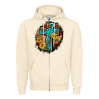 Sandshell western turquoise's leopard cross  wooden aztek sunflowers background Zipper Hoodie - BarkalooDesign