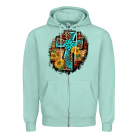 Seafoam western turquoise's leopard cross  wooden aztek sunflowers background Zipper Hoodie - BarkalooDesign