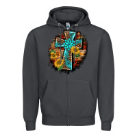 Smoke western turquoise's leopard cross  wooden aztek sunflowers background Zipper Hoodie - BarkalooDesign