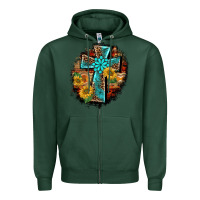 Sports Green western turquoise's leopard cross  wooden aztek sunflowers background Zipper Hoodie - BarkalooDesign