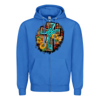 True Royal western turquoise's leopard cross  wooden aztek sunflowers background Zipper Hoodie - BarkalooDesign