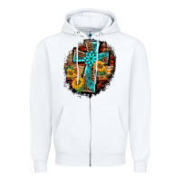 White western turquoise's leopard cross  wooden aztek sunflowers background Zipper Hoodie - BarkalooDesign