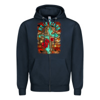 Navy he is risen cross with roses background Zipper Hoodie - BarkalooDesign