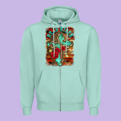 He Is Risen Cross With Roses Background Zipper Hoodie Designed By Barkaloodesign