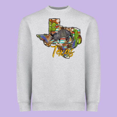 Texas Map Armadillo Heavyweight Sweatshirt Designed By Barkaloodesign