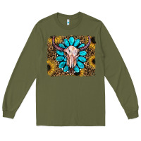 Army Green leopard sunflowers and gemstone skull Long Sleeve Tee - RanaPortraitStore