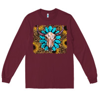 Burgundy leopard sunflowers and gemstone skull Long Sleeve Tee - RanaPortraitStore
