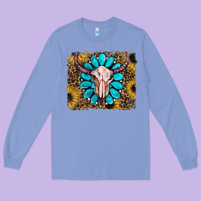 Leopard Sunflowers And Gemstone Skull Long Sleeve Tee Designed By Ranaportraitstore