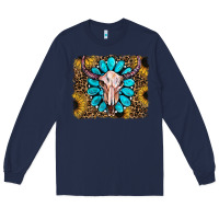 Navy leopard sunflowers and gemstone skull Long Sleeve Tee - RanaPortraitStore