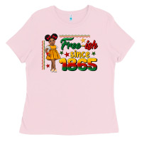 Bubblegum Pink free ish since 1865 black girl peekaboo juneteenth Ladies Tee - CowGirlArtShop