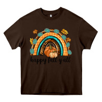 Chocolate Brown Happy Fall Y'all Heavy Core Tee - texasbilliewilder