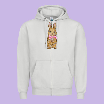 Easter Rabbit Pink Flowers Zipper Hoodie Designed By Barkaloodesign