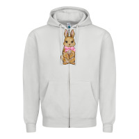 Dove Grey easter rabbit pink flowers Zipper Hoodie - BarkalooDesign
