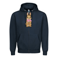Navy easter rabbit pink flowers Zipper Hoodie - BarkalooDesign
