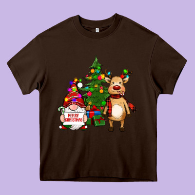 Merry Christmas Gnomes, Reindeer Heavy Core Tee Designed By Ranaportraitstore
