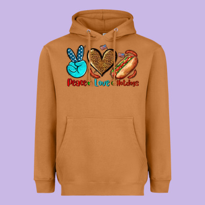 Peace Love Hotdogs Heavyweight Hoodie Designed By Adodesignshop
