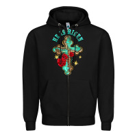 Black he is risen cross with roses Zipper Hoodie - BarkalooDesign