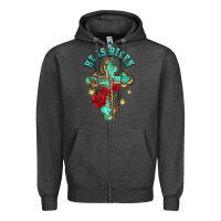 Charcoal Heather he is risen cross with roses Zipper Hoodie - BarkalooDesign
