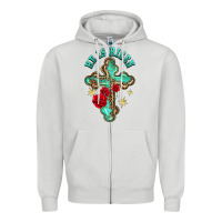 Dove Grey he is risen cross with roses Zipper Hoodie - BarkalooDesign