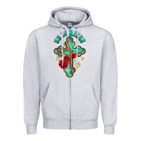 Heather Grey he is risen cross with roses Zipper Hoodie - BarkalooDesign