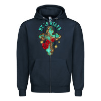 Navy he is risen cross with roses Zipper Hoodie - BarkalooDesign