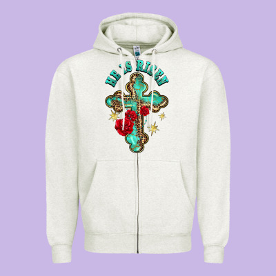 He Is Risen Cross With Roses Zipper Hoodie Designed By Barkaloodesign