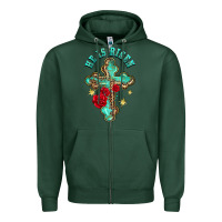 Sports Green he is risen cross with roses Zipper Hoodie - BarkalooDesign