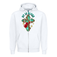 White he is risen cross with roses Zipper Hoodie - BarkalooDesign