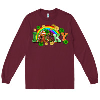 Burgundy lucky gnome St. Patricks Day Long Sleeve Tee - FaDigitalArtStudio