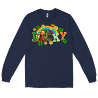 Navy lucky gnome St. Patricks Day Long Sleeve Tee - FaDigitalArtStudio