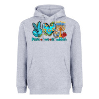 Heather Grey peace love hanukkah Heavyweight Hoodie - AdoDesignShop