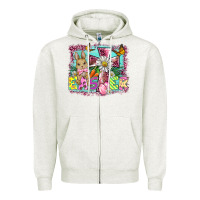 Oatmeal Heather easter cross background Zipper Hoodie - BarkalooDesign