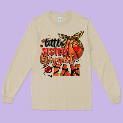 Little Sister Biggest Fan Basketball Long Sleeve Tee Designed By Fadigitalartstudio