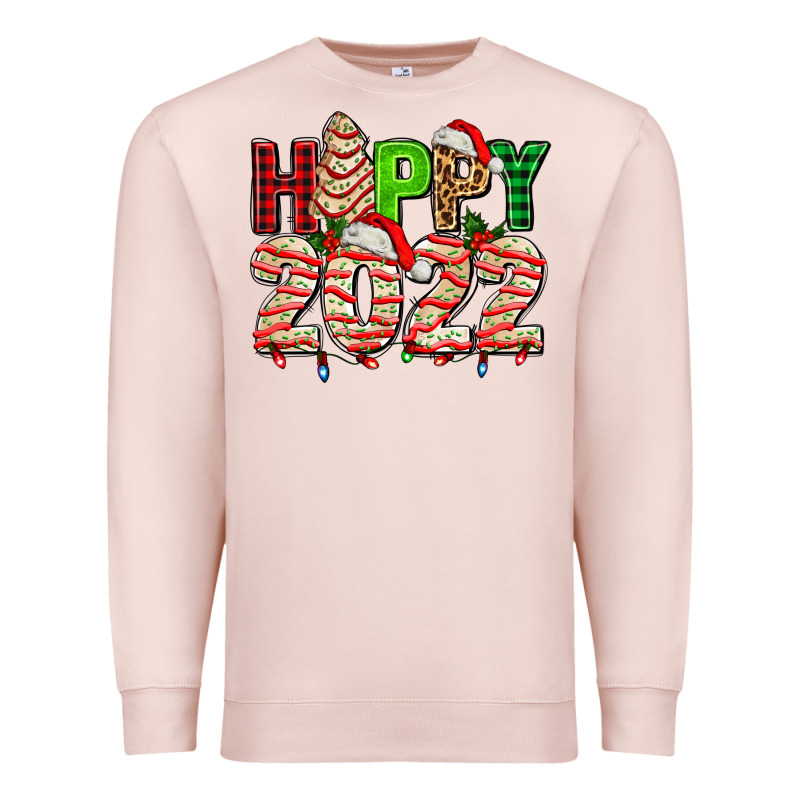Happy 2022 With Christmas Tree Cake Premium Sweatshirt by AdoDesignShop | Teevron