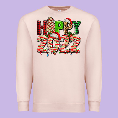 Happy 2022 With Christmas Tree Cake Premium Sweatshirt Designed By Adodesignshop