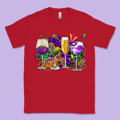 Mardi Gras Wine Glasses Cowgirl Classic Tee Designed By Cowgirlartshop