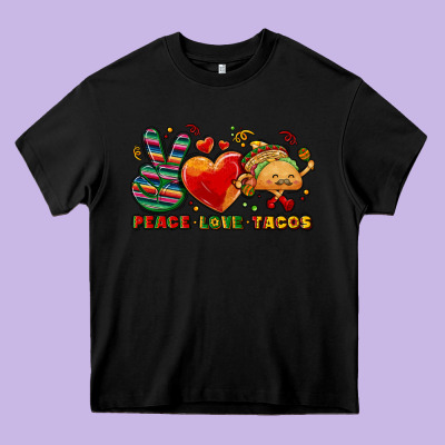 Peace Love Tacos Heavy Core Tee Designed By Nancycooperartshop