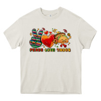 Cream Peace love tacos Heavy Core Tee - NancyCooperArtShop