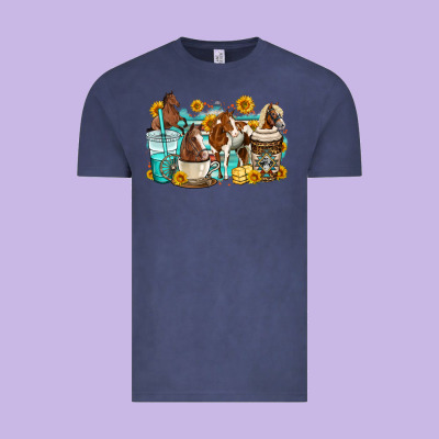 Horses Coffee Cups Vintage Tee Designed By Oliviacreatesart