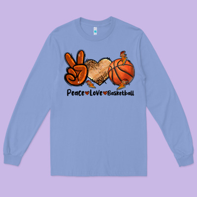 Peace Love Basketball Long Sleeve Tee Designed By Fadigitalartstudio