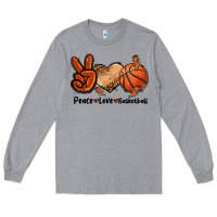 Heather Grey Peace Love Basketball Long Sleeve Tee - FaDigitalArtStudio