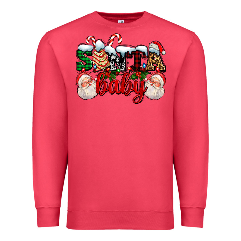 Santa Baby With Santa And Christmas Tree Cake Premium Sweatshirt by AdoDesignShop | Teevron