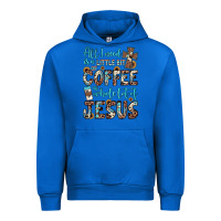 Cobalt all i need is a little bit of coffee and o whole lot of jesus Urban Hoodie - JahusDesignShop