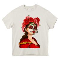 Cream Sugar skull girl Heavy Core Tee - NancyCooperArtShop