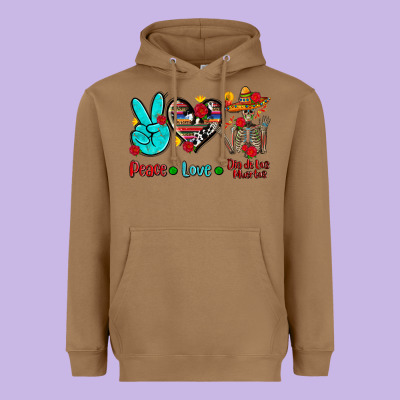 Peace Love Dia De Los Muertos Heavyweight Hoodie Designed By Adodesignshop