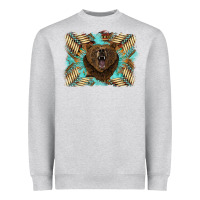 Heather Grey bear native American background Heavyweight Sweatshirt - BarkalooDesign