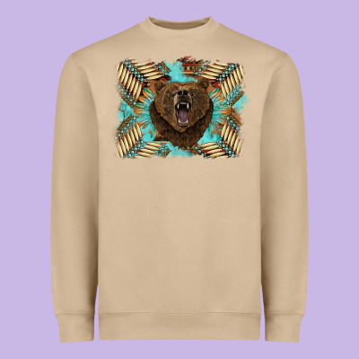 Bear Native American Background Heavyweight Sweatshirt Designed By Barkaloodesign