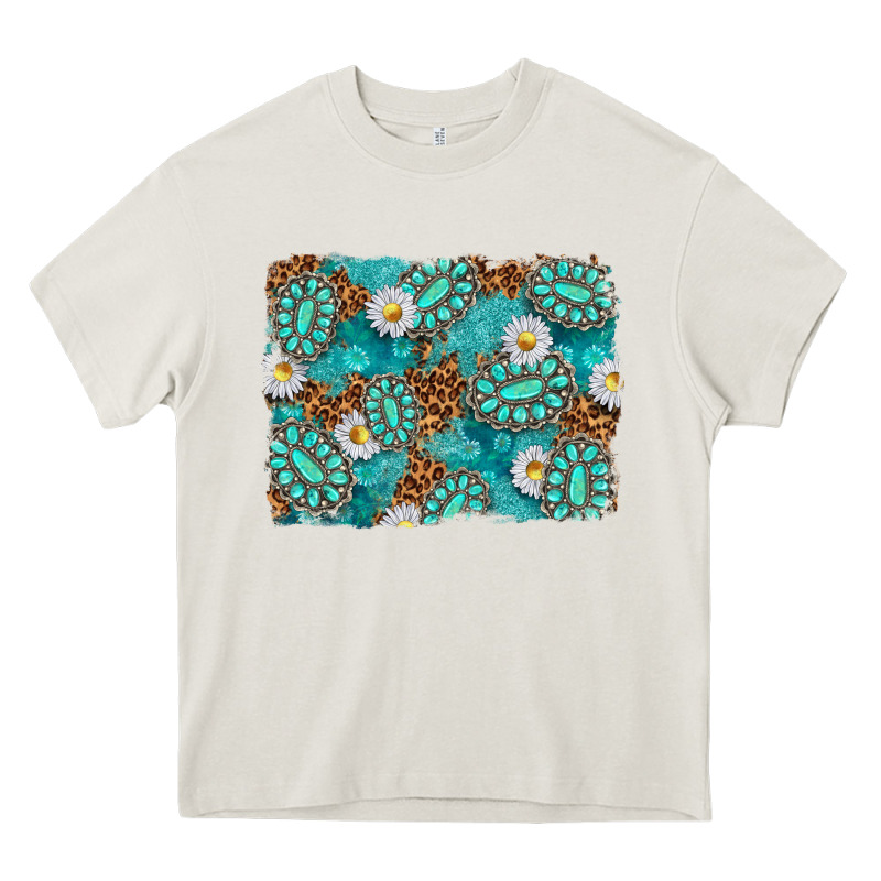 Leopard And Turquoise Gemstone Background Heavy Core Tee by texasbilliewilder | Teevron