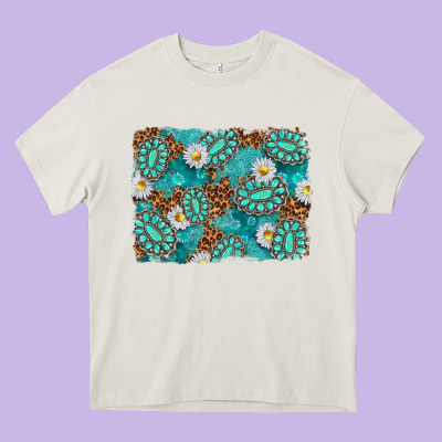 Leopard And Turquoise Gemstone Background Heavy Core Tee Designed By Texasbilliewilder