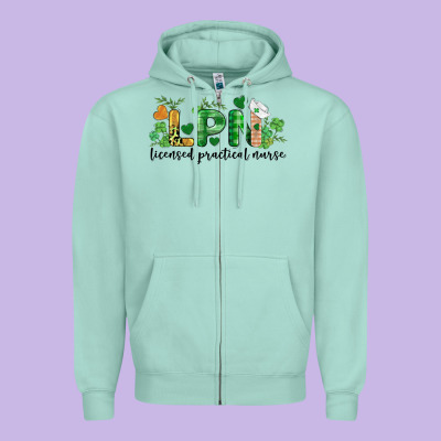 St. Patricks Day Registered Nurse Lpn Heart Zipper Hoodie Designed By Barkaloodesign